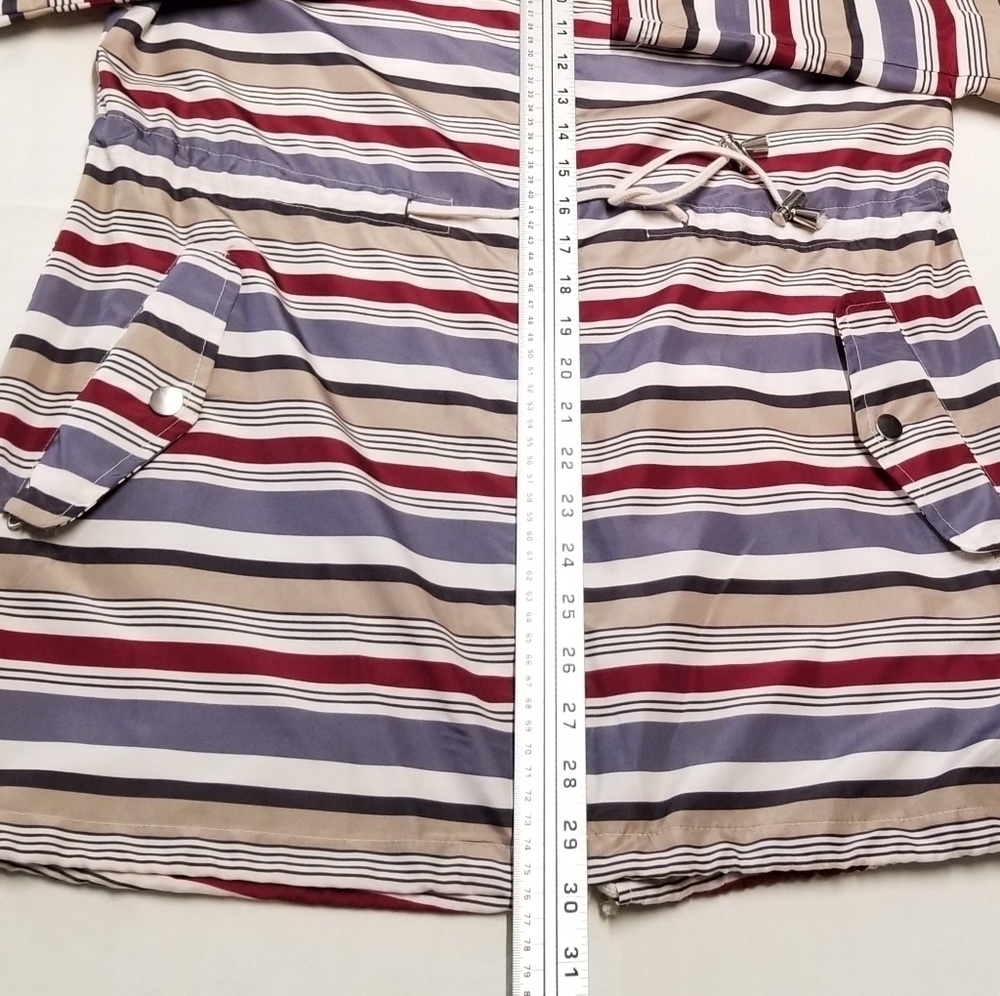 Atmosphere Women's White Tan Purple Stripes Roll-up Sleeve Hooded Windbreaker, S - Picture 9 of 11